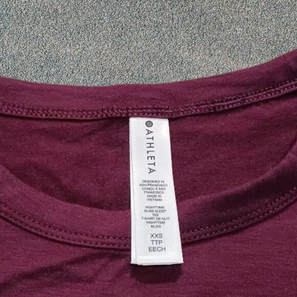 Athleta Women’s Size XXS NWT Nighttime Bliss Sleep Tee Burgundy Wine Color - Picture 7 of 7